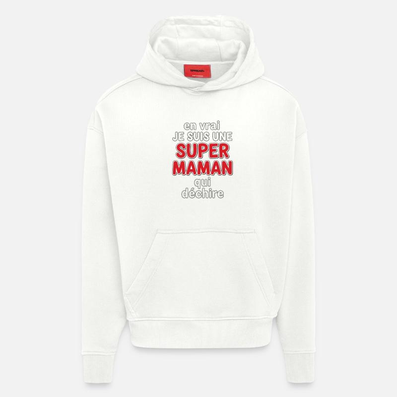 Super Maman qui déchire - Sweat à capuche bio épais oversize fabriqué en UE - OFF WHITE
