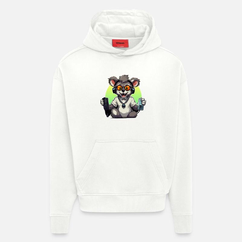 Koala gamer avec casque - Sweat à capuche bio épais oversize fabriqué en UE - OFF WHITE