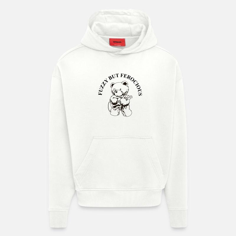 Pelucheux mais féroce – Diction Bear Rock - Sweat à capuche bio épais oversize fabriqué en UE - OFF WHITE