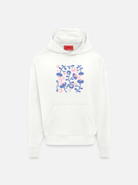 Abstract Peonies L Rose Blue White - Hoodie- made by SPREAD  - OFF WHITE