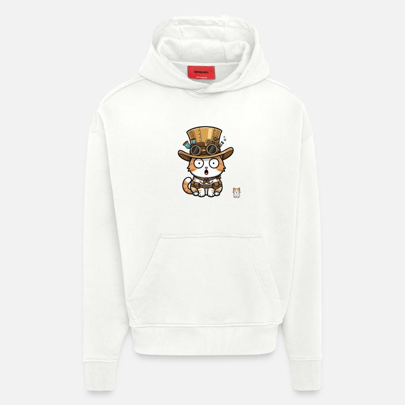 Cat Explorer Steampunk Zylinder-Brille - Hoodie- made by SPREAD  - OFF WHITE