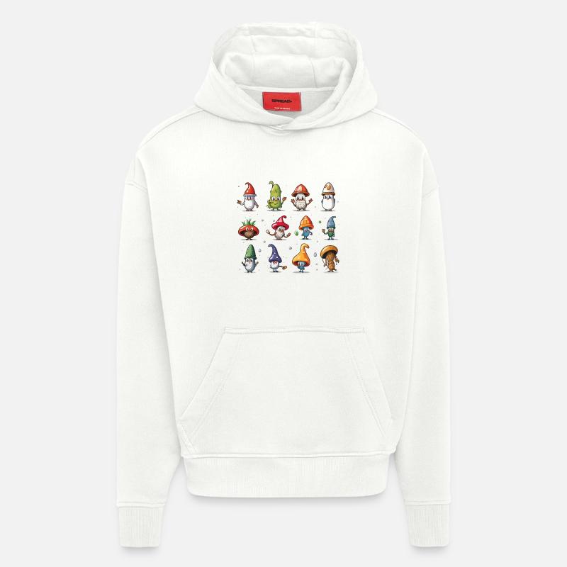 Parade des Gnomes Champignons - Sweat à capuche bio épais oversize fabriqué en UE - OFF WHITE
