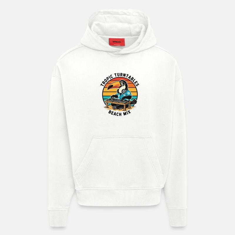 Toucan DJ Tropic Turntables Beach Mix - Sweat à capuche bio épais oversize fabriqué en UE - OFF WHITE