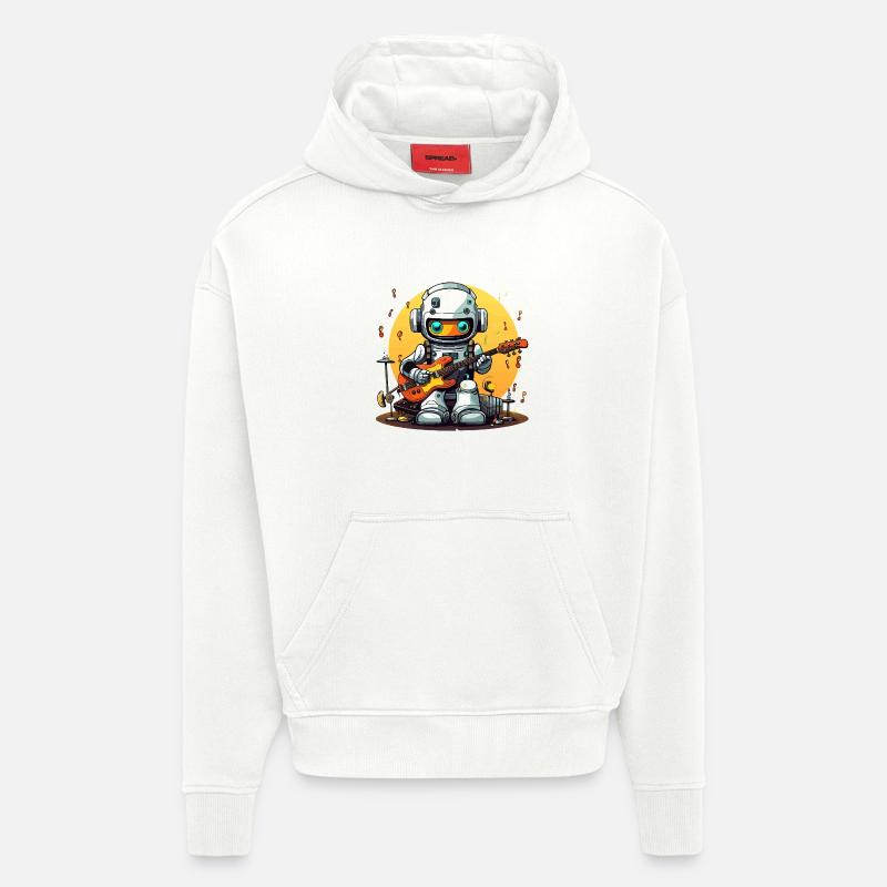 Guitariste robot cosmique - Sweat à capuche bio épais oversize fabriqué en UE - OFF WHITE
