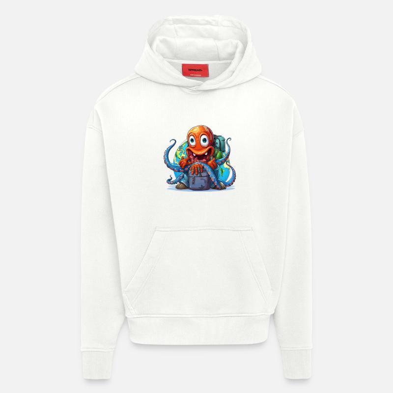 Reise-Oktopus mit Weltkugel - Hoodie- made by SPREAD  - OFF WHITE