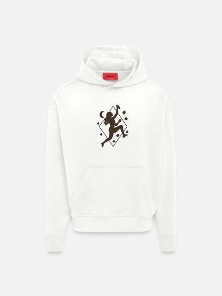 Boho Bouldering Woman: Geometric Climbing Silhouette - Hoodie- made by SPREAD - OFF WHITE
