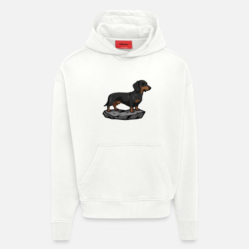 Chien Teckel sur Rocher Portrait - Sweat à capuche bio épais oversize fabriqué en UE - OFF WHITE