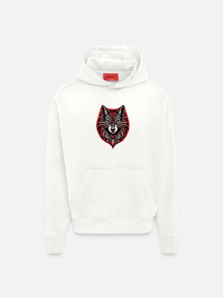 Rot-Schwarzer Stammeswolf - Hoodie- made by SPREAD - OFF WHITE