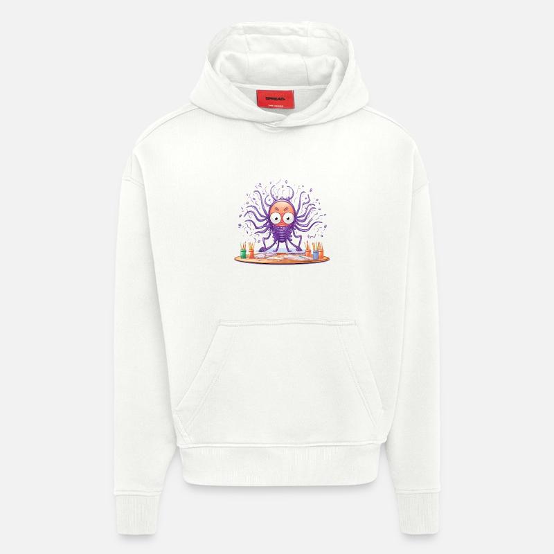 Creative Ink Octopus - Sweat à capuche bio épais oversize fabriqué en UE - OFF WHITE