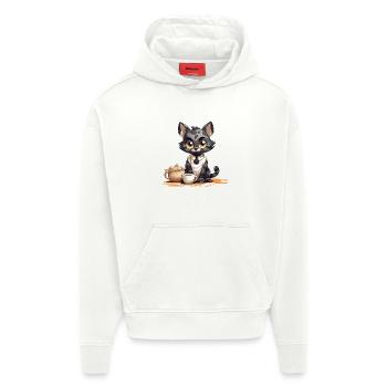 Kaffeezeit Katze mit Teekanne - Hoodie- made by SPREAD  - OFF WHITE - Vorne