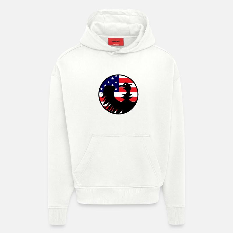 Drapeau de l’aigle aux États-Unis - Sweat à capuche bio épais oversize fabriqué en UE - OFF WHITE