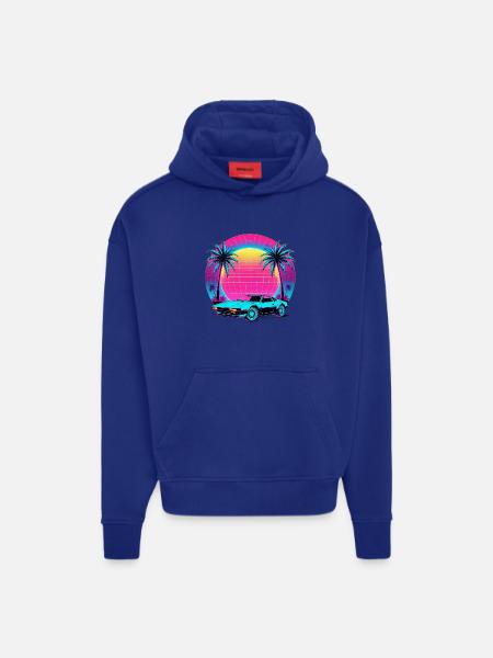 Neon Palm Sunset Car - Hoodie- made by SPREAD  - OFF WHITE