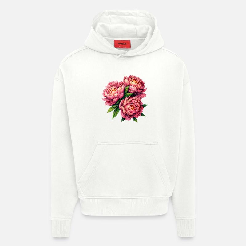 Fleur de pivoine - Sweat à capuche bio épais oversize fabriqué en UE - OFF WHITE
