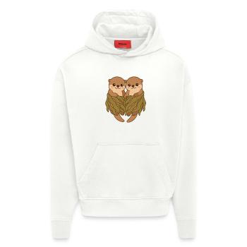 Couple de loutres de mer mignonne en couverture d’algues - Sweat à capuche bio épais oversize fabriqué en UE - OFF WHITE - Devant