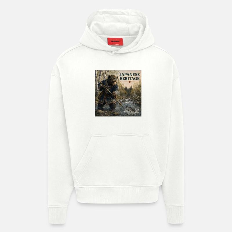 Conception japonaise des Kuma Ainu - Sweat à capuche bio épais oversize fabriqué en UE - OFF WHITE