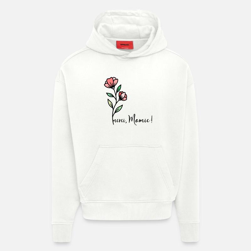 Merci Mamie Fleurs - Sweat à capuche bio épais oversize fabriqué en UE - OFF WHITE