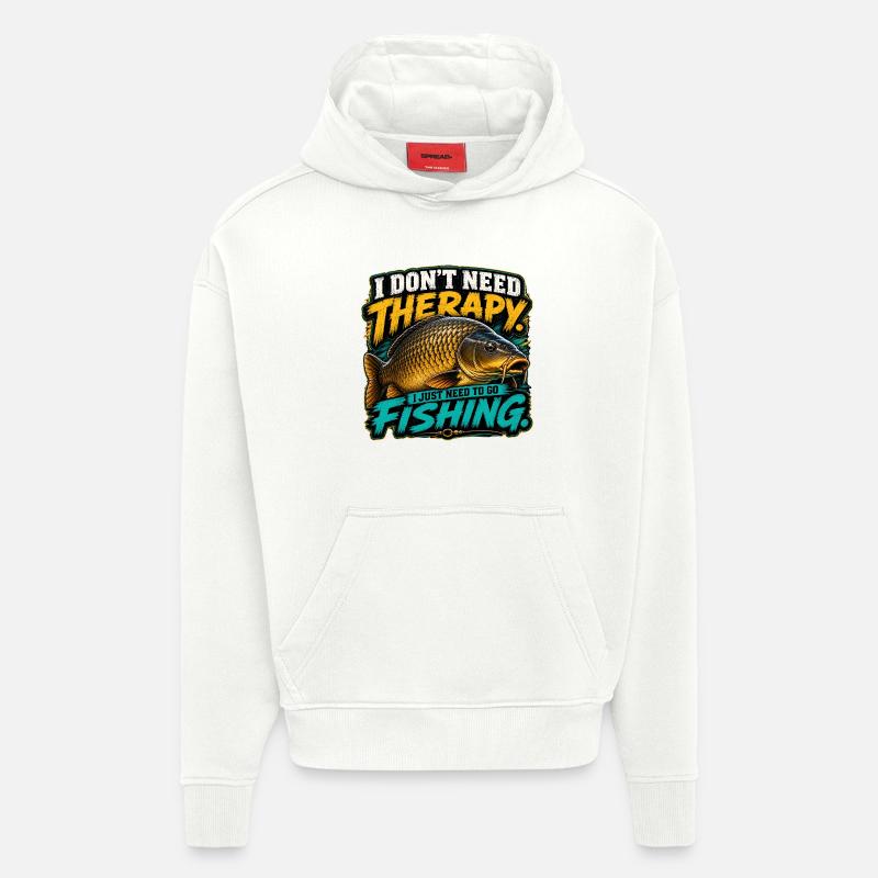 Pêcheur drôle de carpe commun - Sweat à capuche bio épais oversize fabriqué en UE - OFF WHITE