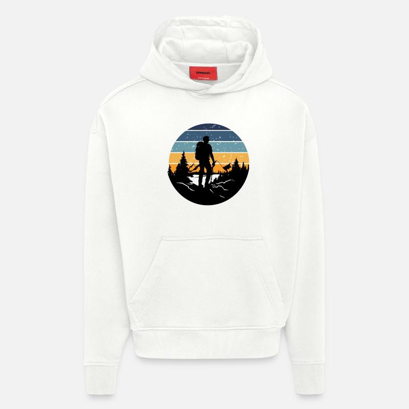 Randonneur au coucher rétro - Sweat à capuche bio épais oversize fabriqué en UE - OFF WHITE