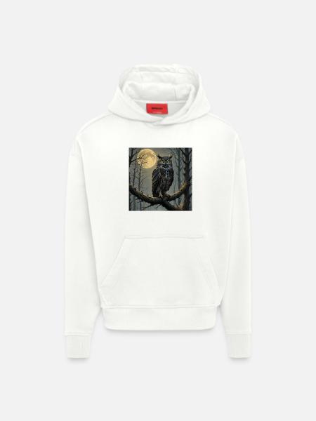 Mondnacht Eule im Nebelwald - Hoodie- made by SPREAD  - OFF WHITE