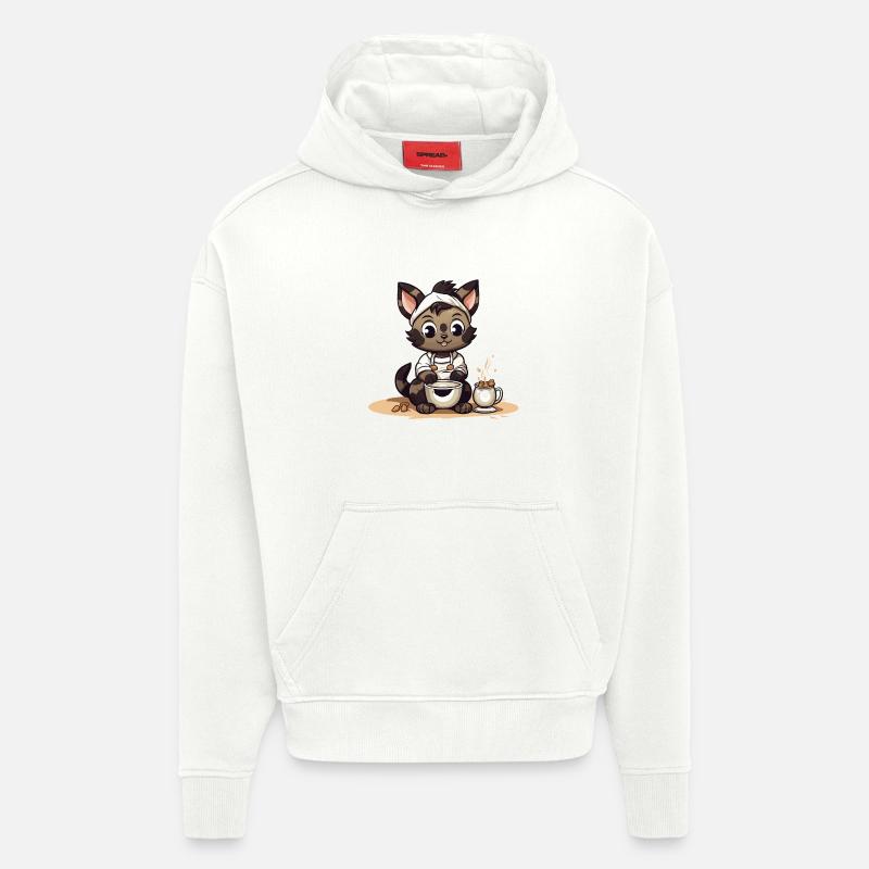 Illustration du chaton cucuinant - Sweat à capuche bio épais oversize fabriqué en UE - OFF WHITE
