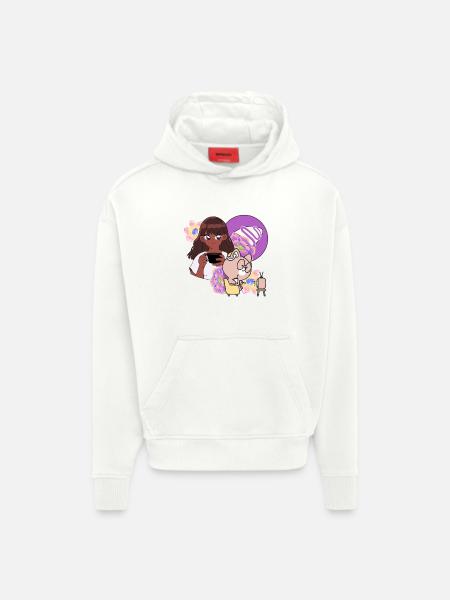 Cozy Morning Coffee & Hörgeräte-Katze - Hoodie- made by SPREAD  - OFF WHITE