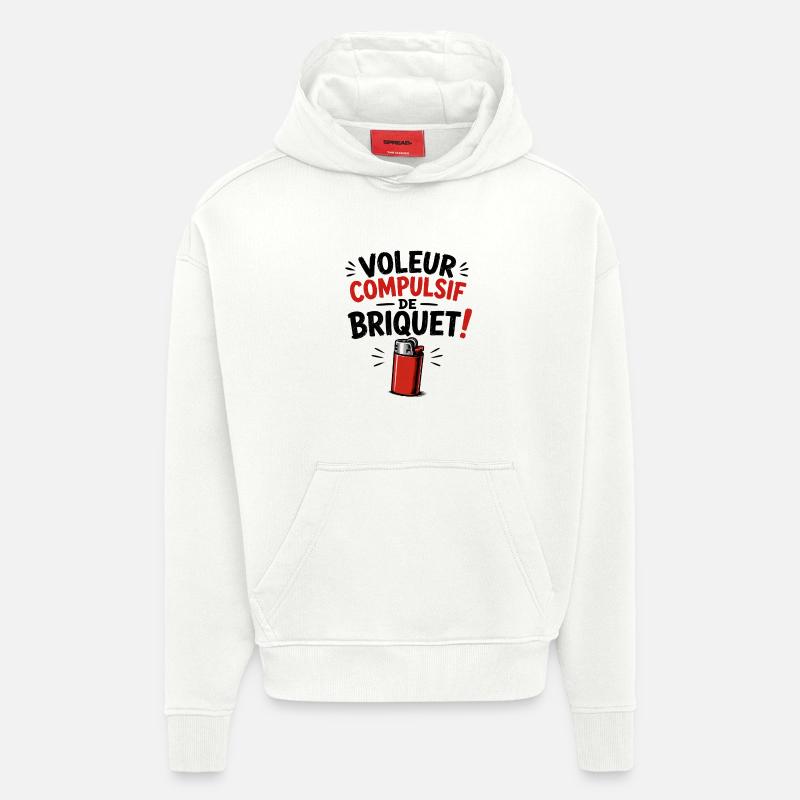 Voleur Compulsif de Briquet ! - Sweat à capuche bio épais oversize fabriqué en UE - OFF WHITE
