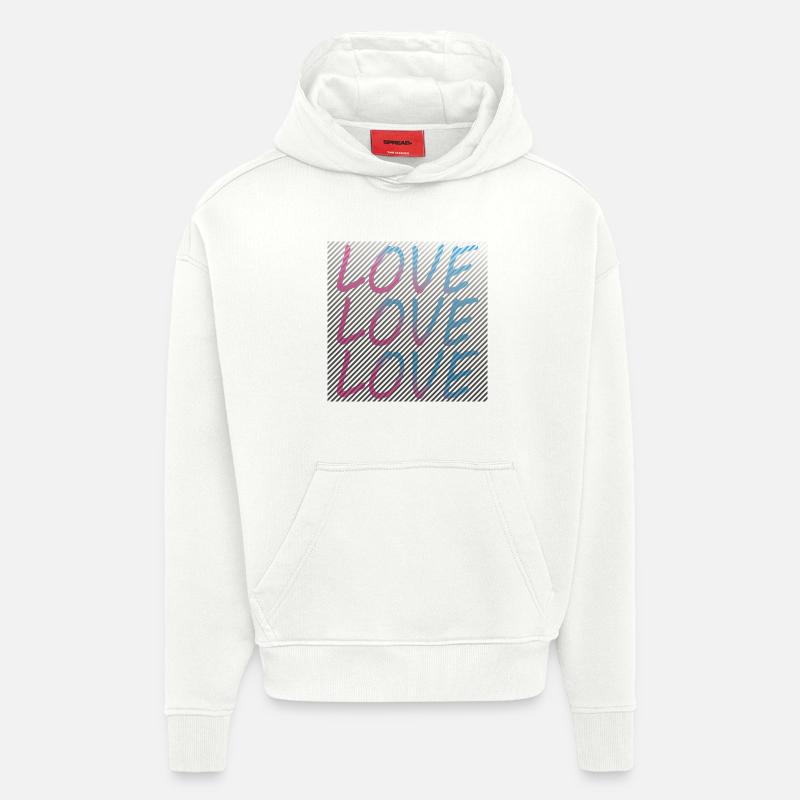 Lettrage Love dégradé sur rayures - Sweat à capuche bio épais oversize fabriqué en UE - OFF WHITE