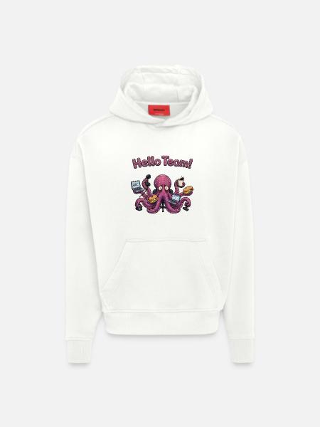 Hello Team Funny Office Octopus Cartoon - Hoodie- made by SPREAD - OFF WHITE