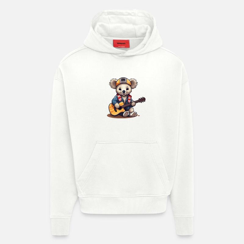 Guitariste rock koala en look aventure - Sweat à capuche bio épais oversize fabriqué en UE - OFF WHITE
