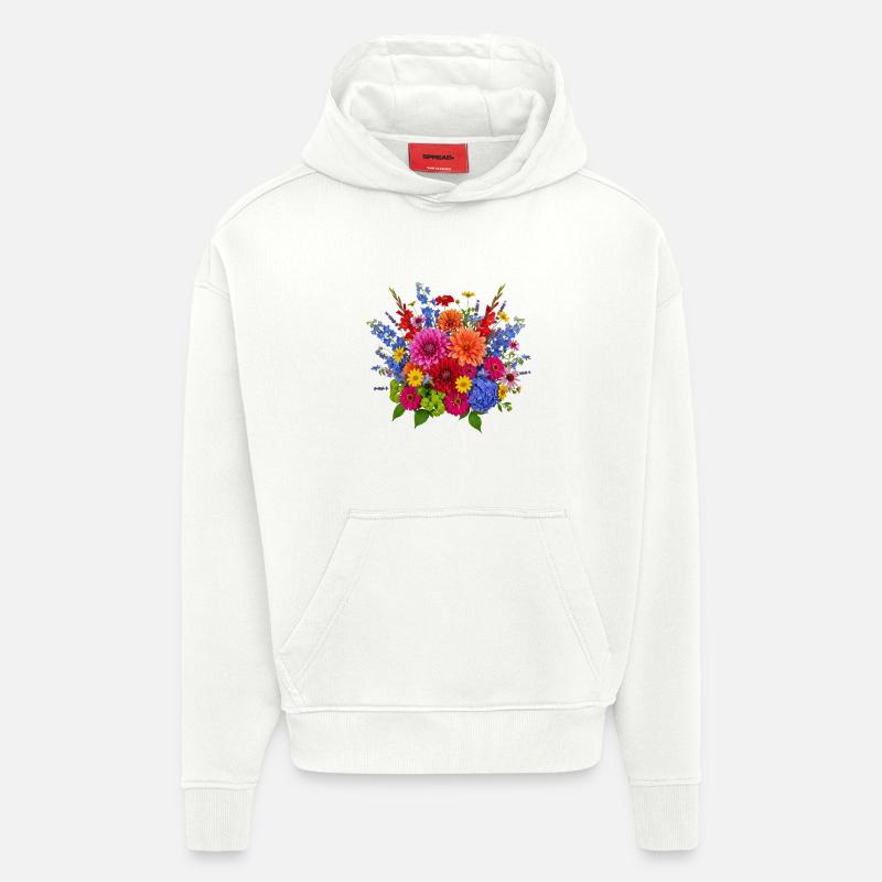Blütenexplosion – Bunter Sommerstrauß - Hoodie- made by SPREAD  - OFF WHITE