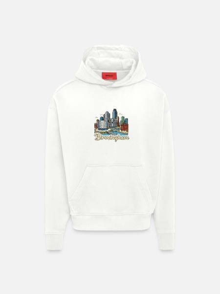 Birmingham Canal Skyline Retro Hand-Drawn Badge - Hoodie- made by SPREAD - OFF WHITE