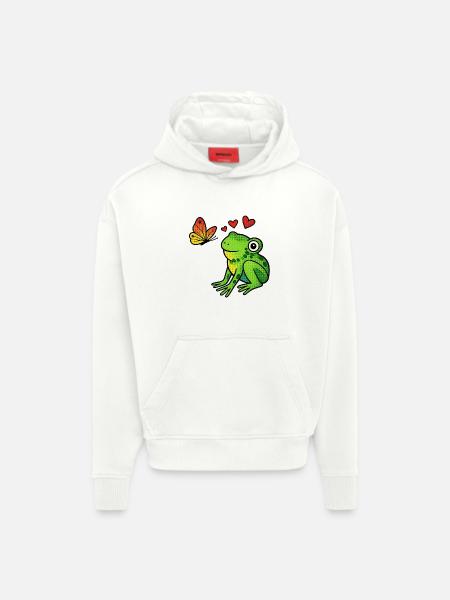 Frog and butterfly with hearts - Hoodie- made by SPREAD  - OFF WHITE
