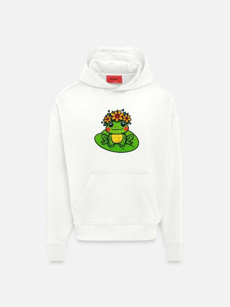Frosch mit bunter Blumenkrone - Hoodie- made by SPREAD - OFF WHITE