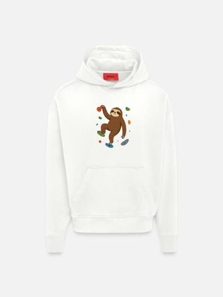 Zen sloth bouldering on the wall - Hoodie- made by SPREAD  - OFF WHITE