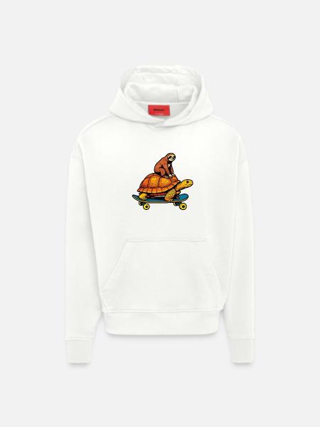 Sloth gets by turtle on skateboard - Hoodie- made by SPREAD - OFF WHITE