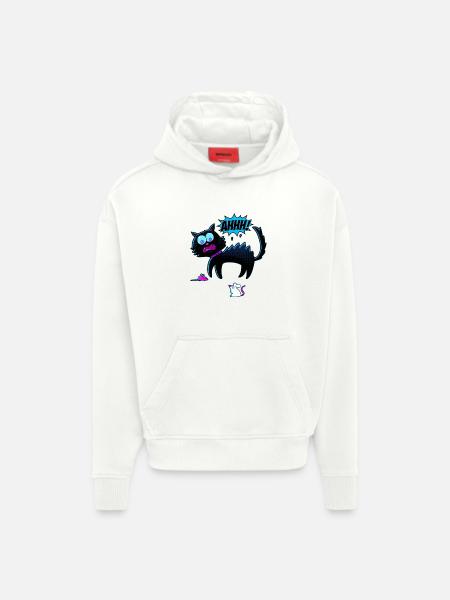 Chat effrayé par la souris - Sweat à capuche bio épais oversize fabriqué en UE - OFF WHITE