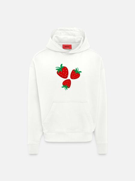 Three bright red strawberries - Hoodie- made by SPREAD - OFF WHITE