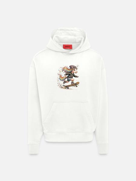Skater Einhorn mit Regenbogen-Mähne - Hoodie- made by SPREAD - OFF WHITE