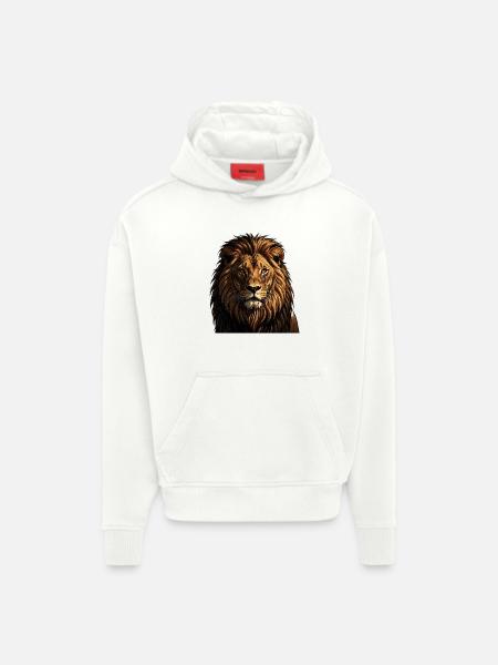 Lion Combattant - Sweat à capuche bio épais oversize fabriqué en UE - OFF WHITE