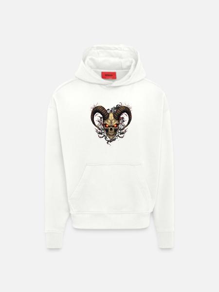 Infernal skull with horns - Hoodie- made by SPREAD - OFF WHITE