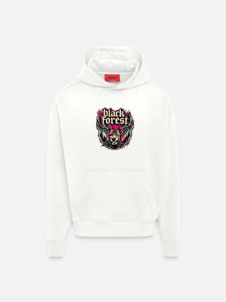 Black Forest Deer Motif - Hoodie- made by SPREAD - OFF WHITE