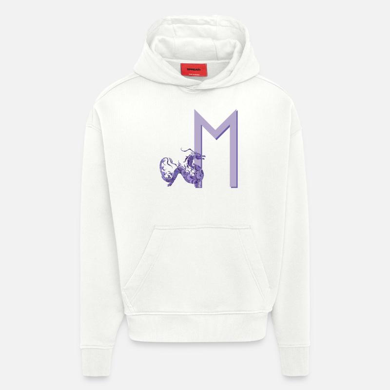 dragon violet avec rune m - Sweat à capuche bio épais oversize fabriqué en UE - OFF WHITE