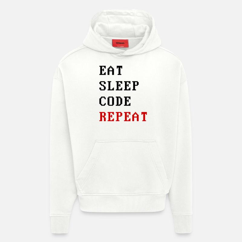 eat sleep code repeat - Sweat à capuche bio épais oversize fabriqué en UE - OFF WHITE