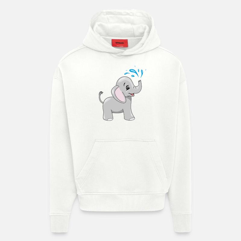Mignon bébé éléphant se baignant - Sweat à capuche bio épais oversize fabriqué en UE - OFF WHITE
