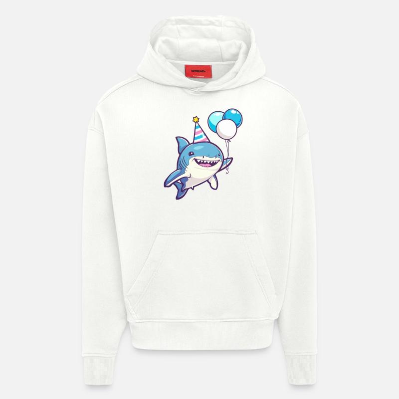 Bande dessinée d’anniversaire de requin - Sweat à capuche bio épais oversize fabriqué en UE - OFF WHITE