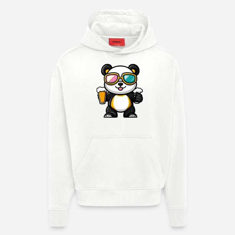 Bière Panda Ski - Sweat à capuche bio épais oversize fabriqué en UE - OFF WHITE