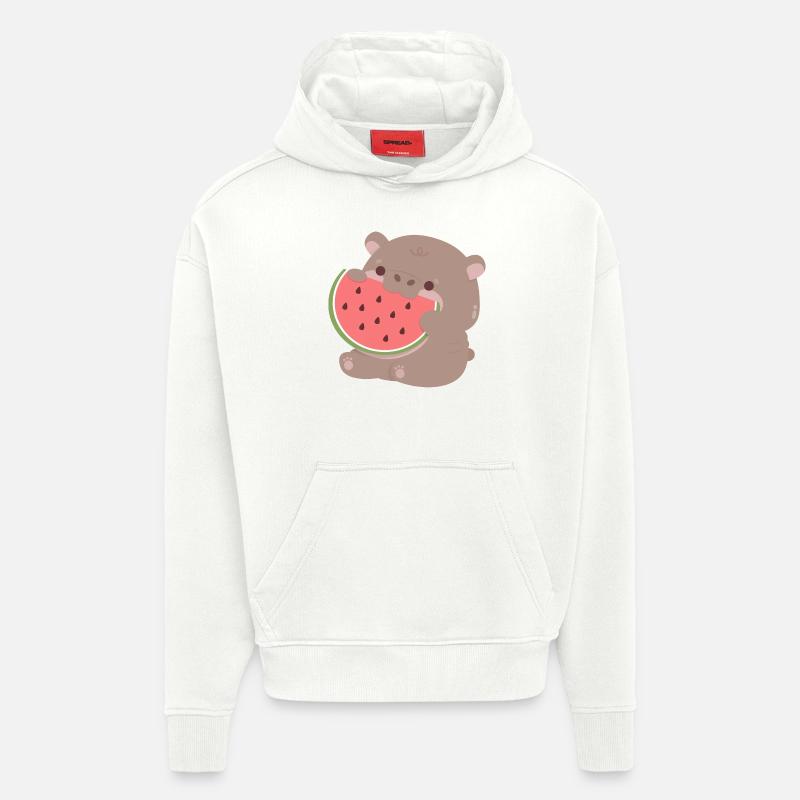 Moo Deng Hippopotame Pastèque - Sweat à capuche bio épais oversize fabriqué en UE - OFF WHITE