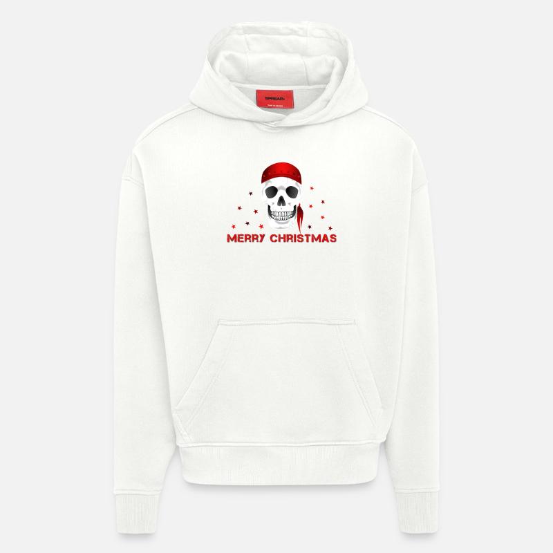 Crâne de joyeux Noël - Sweat à capuche bio épais oversize fabriqué en UE - OFF WHITE