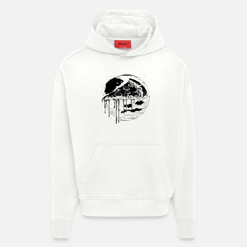 Dessin de pizza - Sweat à capuche bio épais oversize fabriqué en UE - OFF WHITE