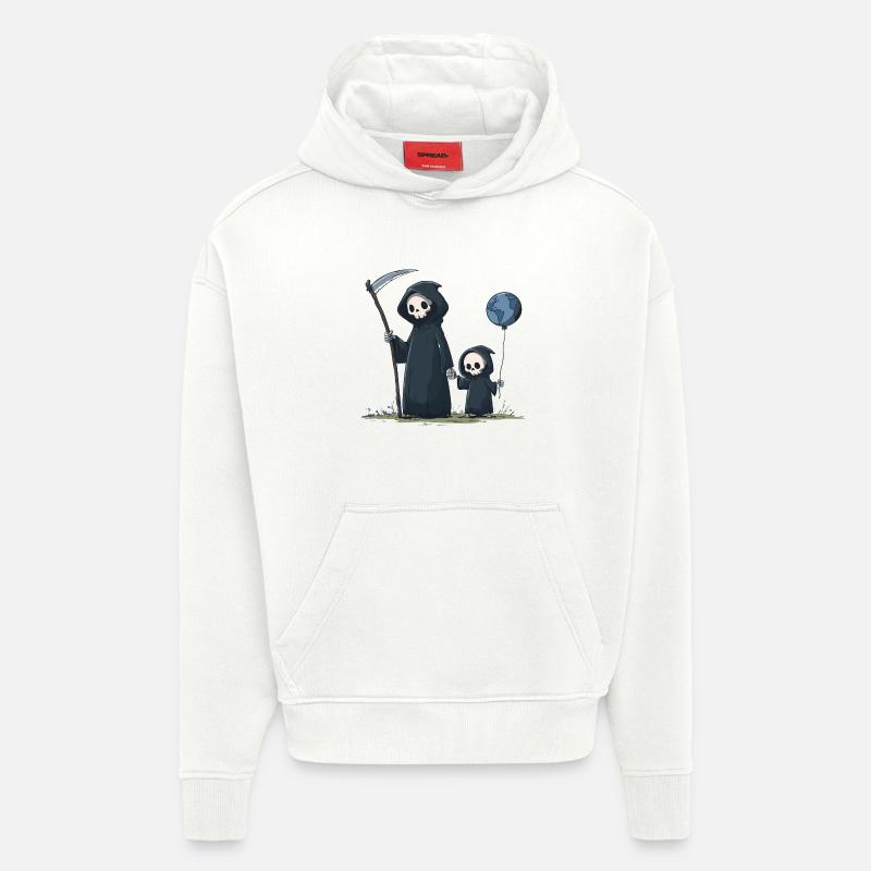 Faucheuse mignonne avec un enfant - Sweat à capuche bio épais oversize fabriqué en UE - OFF WHITE